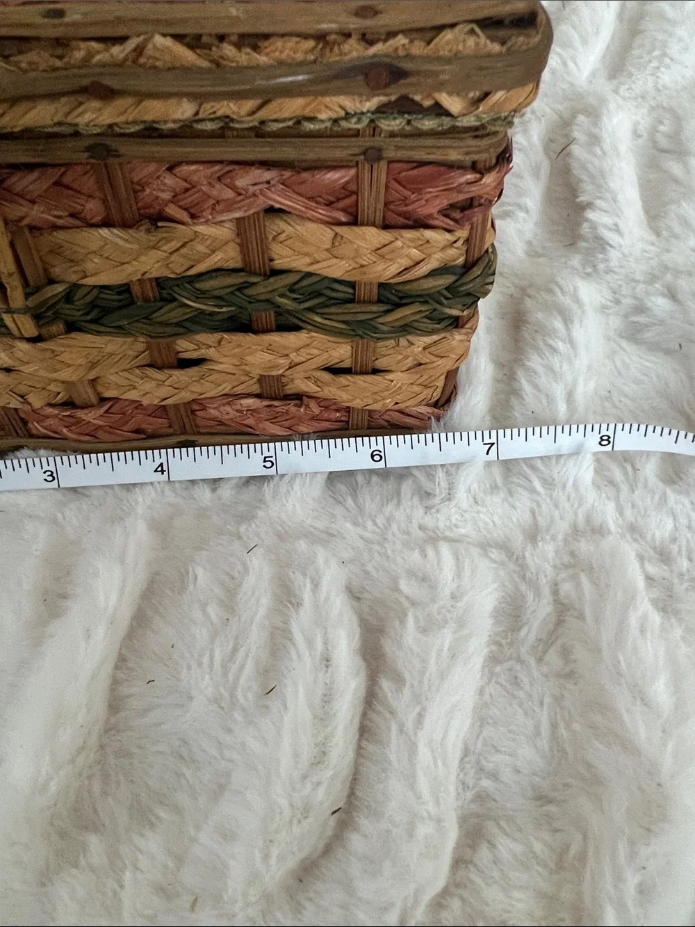 Vintage 1960s Braided Basketweave Sewing Chest Green Trim Satin Interior